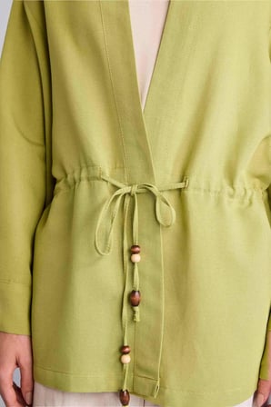 DeFacto Keten Karışımlı Relax Fıt V YakaUzun Kollu Yeşil Kimono F6151AX26SMGN699