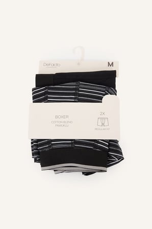 DeFacto Regular Fit Çizgili Pamuklu 2'li Boxer Seti I7959AX26AUBK81
