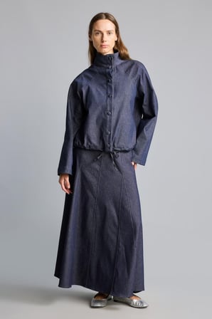 DeFacto Regular Fit Jean Görünümlü Panel Detaylı Maxi Etek I4074AX26AUNV42