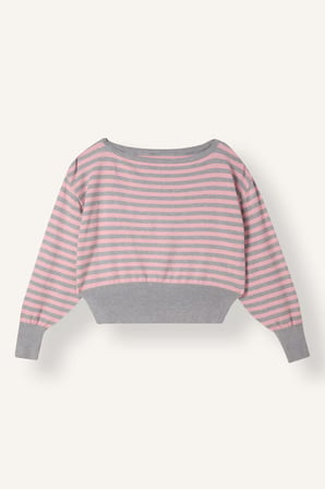Regular Fit Kayık Yaka Çizgili Triko Crop Kazak