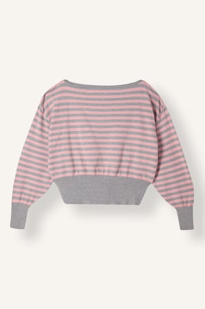 Regular Fit Kayık Yaka Çizgili Triko Crop Kazak