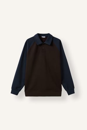Regular Fit Polo Yaka Raglan Kol Sweatshirt