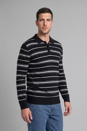 Standart Fit Polo Yaka Çizgili Triko Kazak