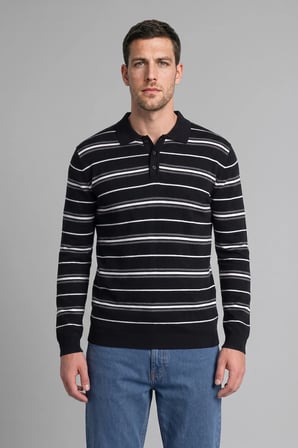 Standart Fit Polo Yaka Çizgili Triko Kazak