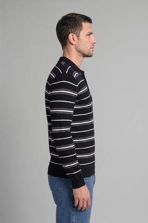 Standart Fit Polo Yaka Çizgili Triko Kazak
