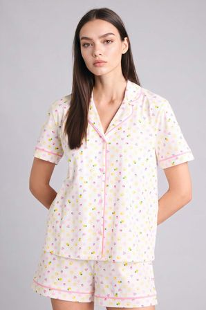 DeFacto %100 Pamuk Regular Fıt Kısa Kollu Şortlu 2'li Pijama Takımı H5897AX26SMER98