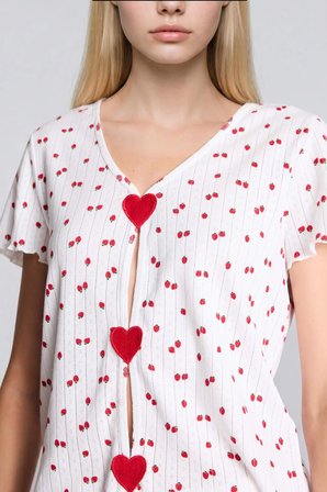 DeFacto Regular Fıt Şortlu Kısa Kollu Desenli 2'li Ekru Pijama Takımı H6373AX26HSER98