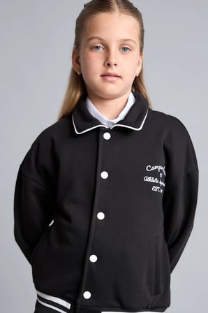 Defacto H7268A8BK81 Siyah Kolej Yaka Bomber Siyah Hırka Kız Çocuk