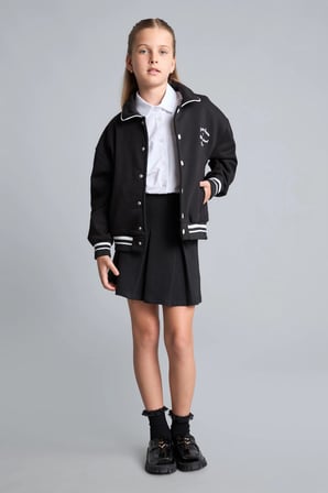 Defacto H7268A8BK81 Siyah Kolej Yaka Bomber Siyah Hırka Kız Çocuk