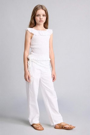 DeFacto Barrel Fıt Poplin Beyaz Pantolon Kız Çocuk I0430A826HSWT34