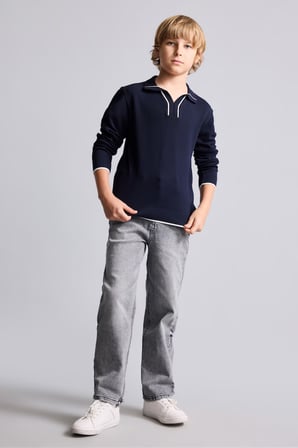 DeFacto Regular Fit Apaş Yaka Şerit Detaylı Triko Kazak Erkek Çocuk I0394A826WNNV241