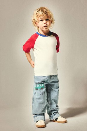DeFacto %100 Pamuk Baggy Fıt Esnek Baskılı Jean Pantolon Erkek Bebek I0138A526AUNM39