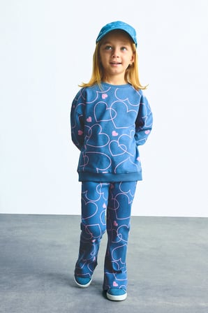 DeFacto Kalp Desenli Bisiklet Yaka Sweatshirt Esnek Belli İspanyol Paça Alt 2'li Takım Kız Bebek I3663A526WNBE341