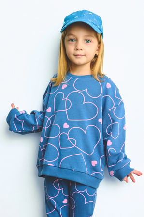 DeFacto Kalp Desenli Bisiklet Yaka Sweatshirt Esnek Belli İspanyol Paça Alt 2'li Takım Kız Bebek I3663A526WNBE341