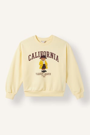 Relax Fıt Bisiklet Yaka Hayvan Baskılı Sweatshirt Kız Çocuk