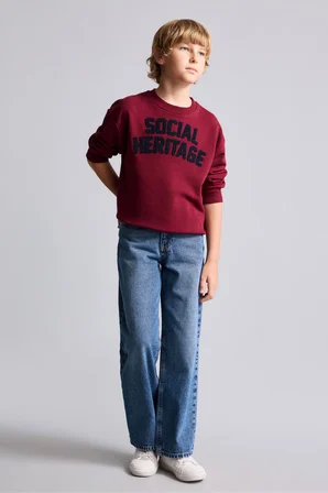 Oversize Bisiklet Yaka Nakışlı Sweatshirt Erkek Çocuk
