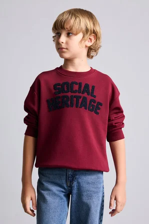 Oversize Bisiklet Yaka Nakışlı Sweatshirt Erkek Çocuk