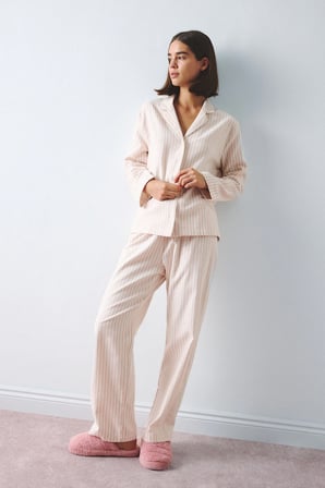 Regular Fit Uzun Kollu Çizgili 2'li Flanel Pijama Takım