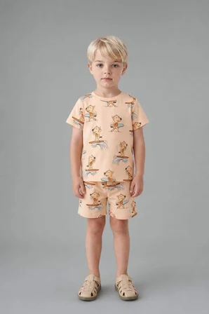 DeFacto %100 Pamuk Hayvan Baskılı 2'li Somon Pijama Takımı Erkek Bebek H8212A526HSOG322