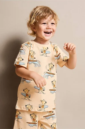 DeFacto %100 Pamuk Hayvan Baskılı 2'li Somon Pijama Takımı Erkek Bebek H8212A526HSOG322
