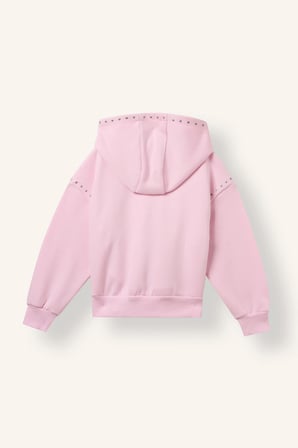 Oversize Kapüşonlu Zımba Detaylı İçi Yumuşak Tüylü Sweatshirt Kız Çocuk