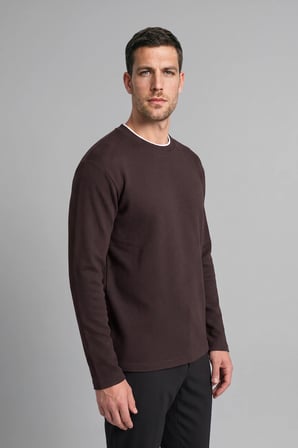 Regular Fit Çift Yaka Detaylı Waffle Uzun Kollu Basic Tişört