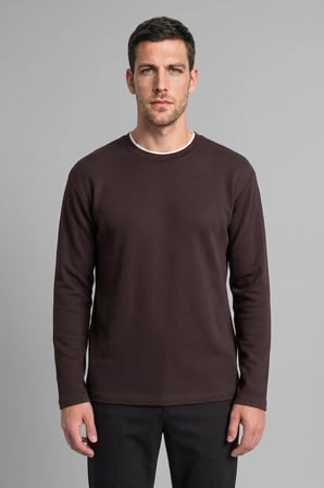 Regular Fit Çift Yaka Detaylı Waffle Uzun Kollu Basic Tişört