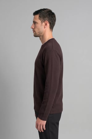 Regular Fit Çift Yaka Detaylı Waffle Uzun Kollu Basic Tişört