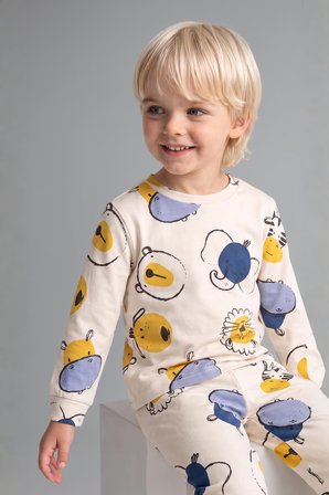 DeFacto %100 Pamuk Hayvan Baskılı Uzun Kollu Üst ve Lastikli Paça Alt 2'li Pijama Takımı Erkek Bebek I1435A526AUER233
