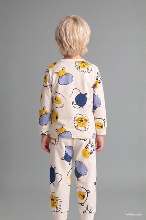 DeFacto %100 Pamuk Hayvan Baskılı Uzun Kollu Üst ve Lastikli Paça Alt 2'li Pijama Takımı Erkek Bebek I1435A526AUER233
