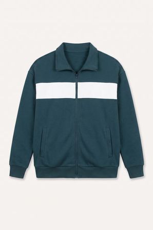 DeFacto Boxy Fit Polo Yaka Fermuarlı Şeritli Sweatshirt Hırka I0631AX26AUGN1051
