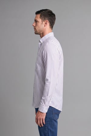Regular Fıt Polo Yaka Uzun Kollu Flamlı Poplin Gömlek