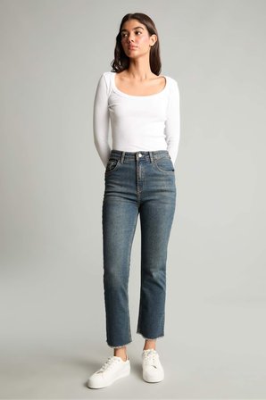 DeFacto Crop Flare Fıt Yüksek Bel Bilek Boy Jean Yıkamalı Pantolon G2217AX26AUNM34