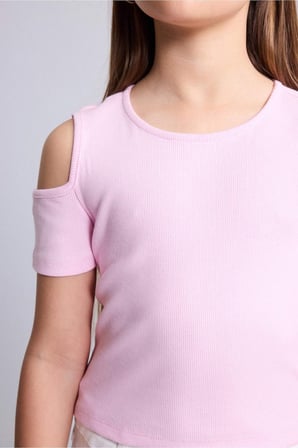 DeFacto Bisiklet Yaka Fitilli Kaşkorse Kısa Kollu Tişört Kız Çocuk H7241A826SMPN663