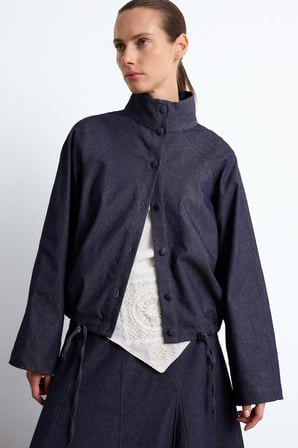 DeFacto Dik Yaka Büzgülü Regular Fit Jean Görünümlü Ceket I4072AX26AUNV42