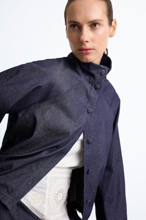 DeFacto Dik Yaka Büzgülü Regular Fit Jean Görünümlü Ceket I4072AX26AUNV42
