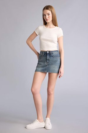 DeFacto Yüksek Bel Mini Jean Etek H0636AX26SMNM28