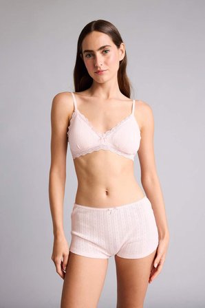 Fitlli Elastik Bel Fiyonk Detaylı Pembe Boxer