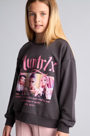 Kpop - Demon Hunters Relax Fıt Bisiklet Yaka Baskılı Sweatshirt Kız Çocuk