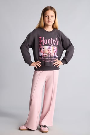 Kpop - Demon Hunters Relax Fıt Bisiklet Yaka Baskılı Sweatshirt Kız Çocuk