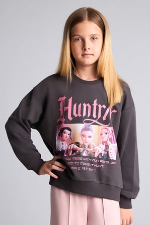 Kpop - Demon Hunters Relax Fıt Bisiklet Yaka Baskılı Sweatshirt Kız Çocuk