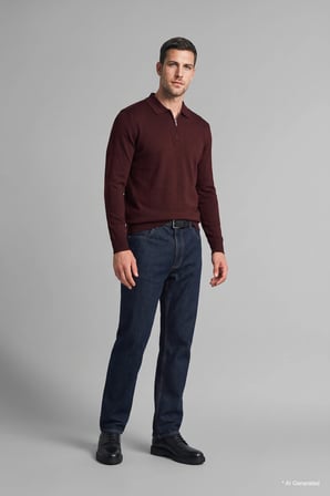 Standart Fit Yarım Fermuarlı Polo Yaka Triko Basic Kazak