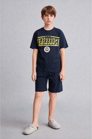 DeFacto %100 Pamuk Fenerbahçe Kısa Kollu Pijama Üst Şort Pijama Alt 2'li Pijama Takımı Erkek Çocuk H7578A826HSIN42