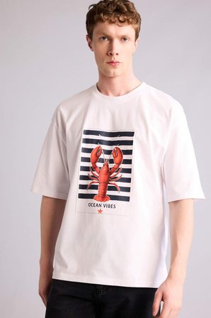 DeFacto %100 Pamuk Boxy Fit Baskılı Tişört G5597AX26SMWT34