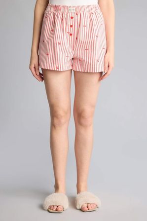 Regular Fıt Elastik Bel Poplin Kırmızı Pijama Alt