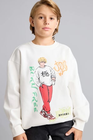 Overshırt Fıt Bisiklet Yaka İçi Yumuşak Tüylü Kalın Sweatshirt Erkek Çocuk