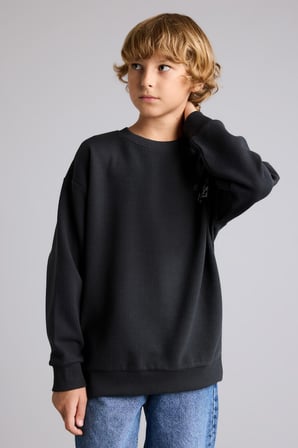 Oversıze Bisiklet Yaka Waffle Sweatshirt Erkek Çocuk