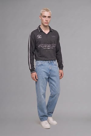 Defacto H4884AXAR216 Antrasit Boxy Fıt Polo Yaka Baskılı Sweatshirt