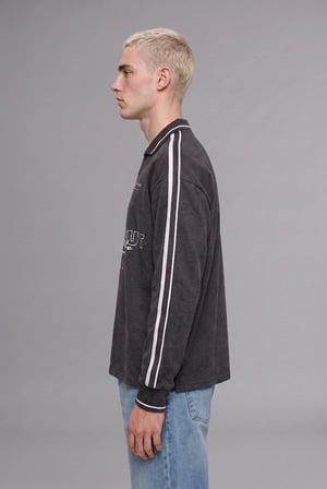 Defacto H4884AXAR216 Antrasit Boxy Fıt Polo Yaka Baskılı Sweatshirt