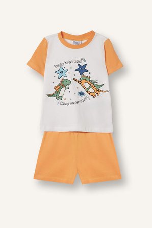 DeFacto %100 Pamuk Dinazor Desenli 2'li Ecru Pijama Takımı Erkek Bebek H8218A526HSER105